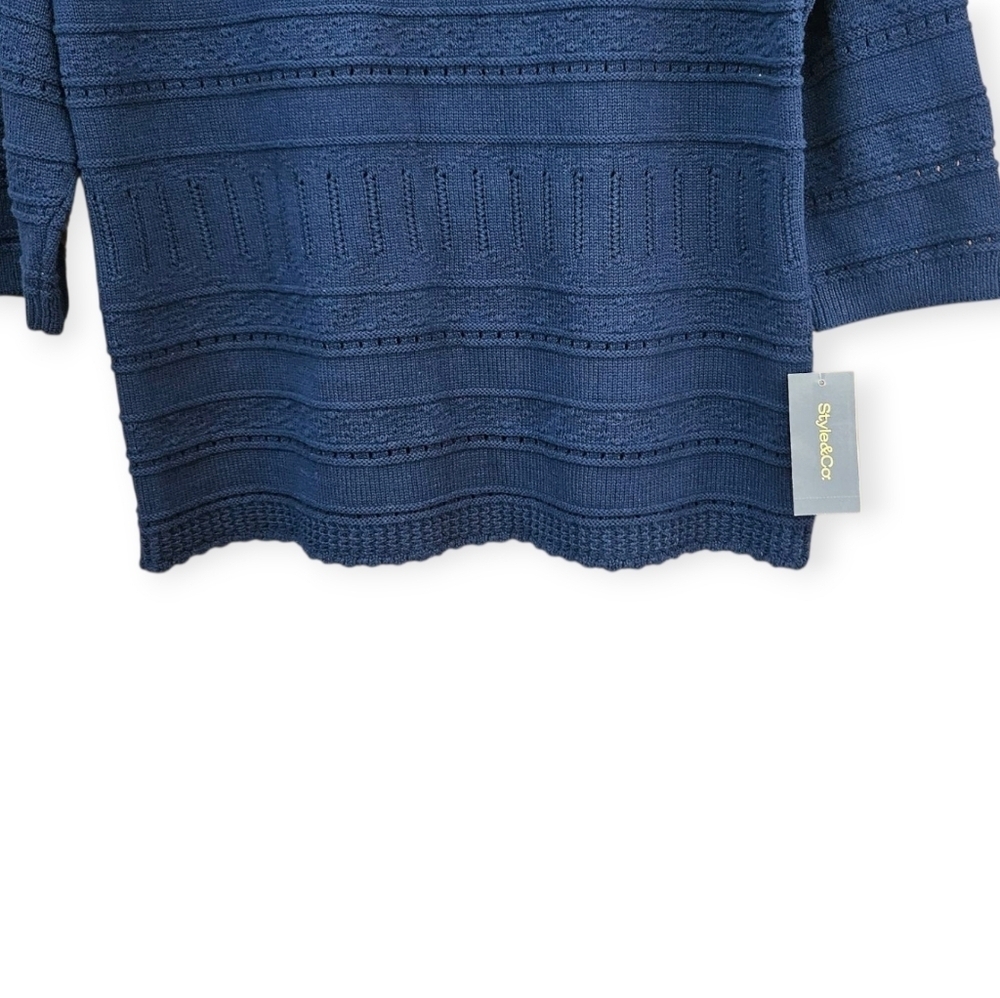 NWT Style & Co. openwork mixed knit sweater,Navy Blue Women's 100% Cotton - Picture 3 of 10